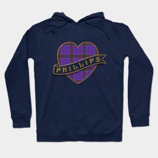 The PHILLIPS Family Tartan - Retro Heart & Ribbon Family Insignia Hoodie